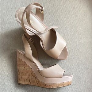ALDO Nude Leather Cork Platform Wedges | EUC | Size 7.5